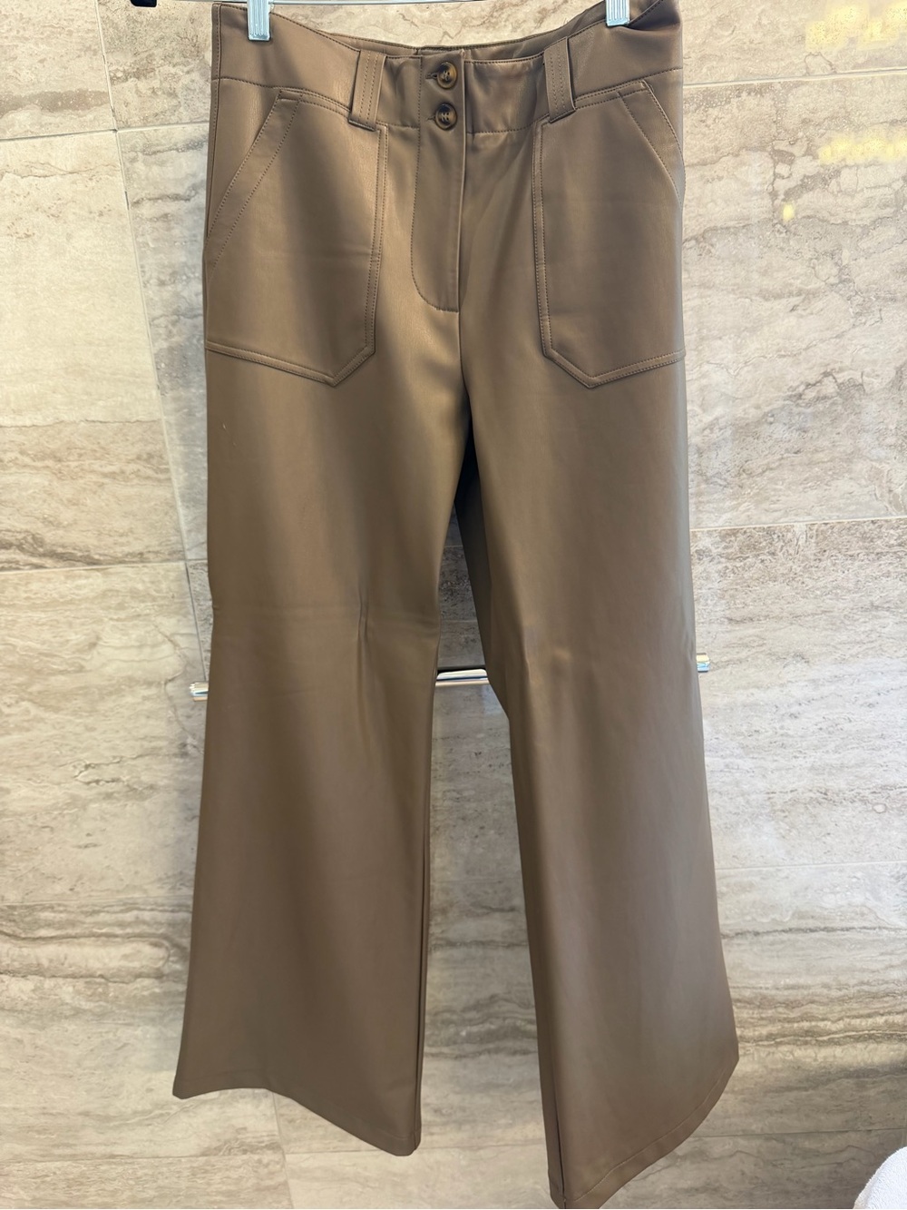 Mauve Brown Wide-Leg Faux Leather Pants